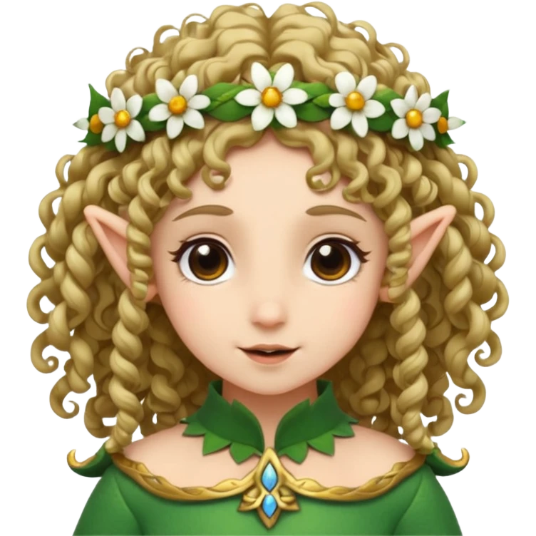 tiny Elf with Flower Crown, curley hair emoji
