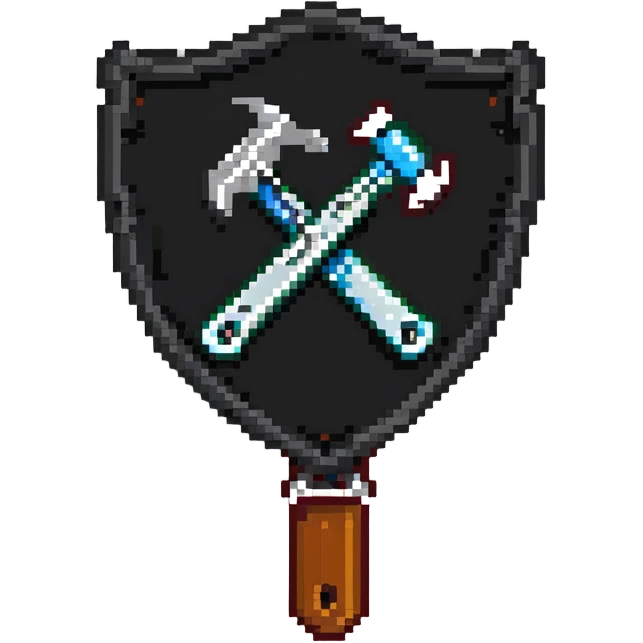 Shield with wrench and ban hammer crossed, classic moderator emblem emoji