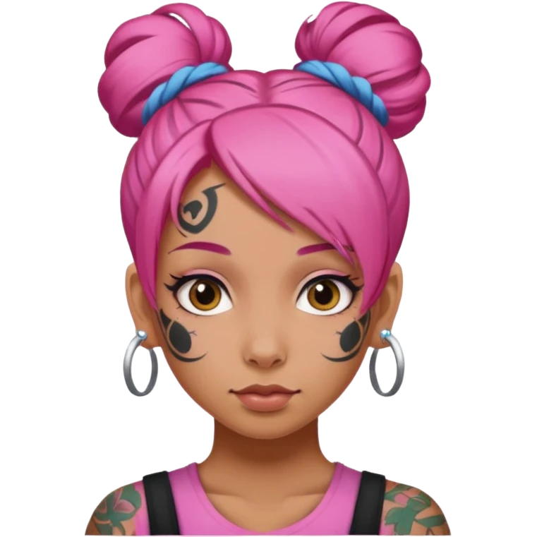 pink hair single bun and lots of face tattoo girl emoji