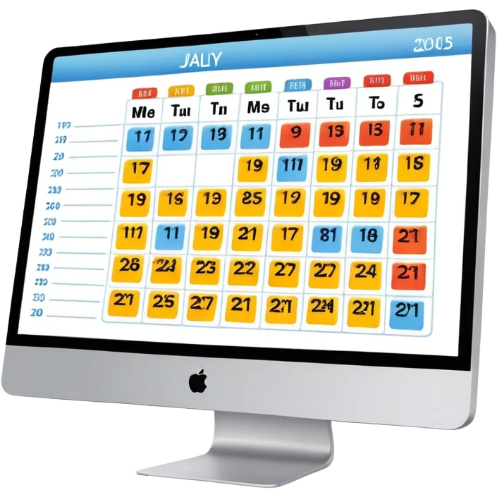 day-calendar with hours and client slots, some booked, on iMac screen emoji