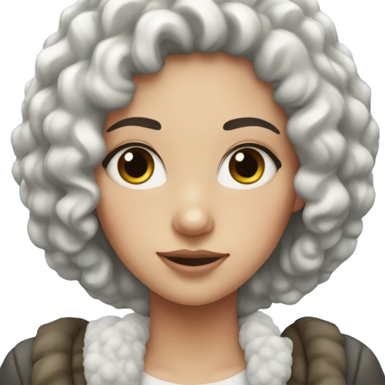A white girl with curly black hair and snow under her nose emoji