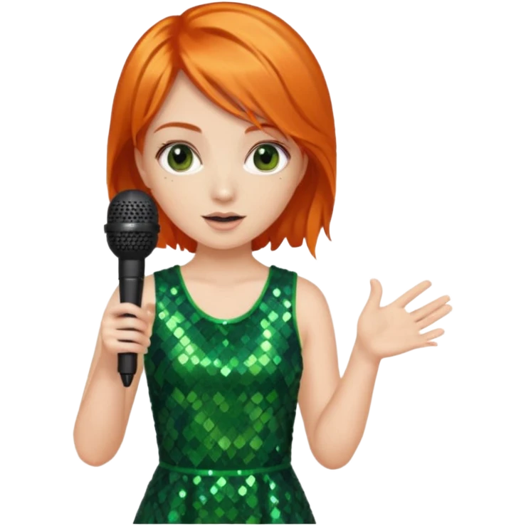 girl in green blink dress, orange hair, holding a mic



















 emoji