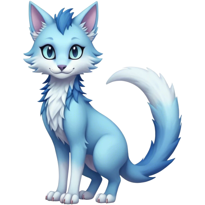 Kawaii dark edgy fantasy pastel ethereal feline-vernid-sergal-fursona animal creature with a tufted tail full body emoji