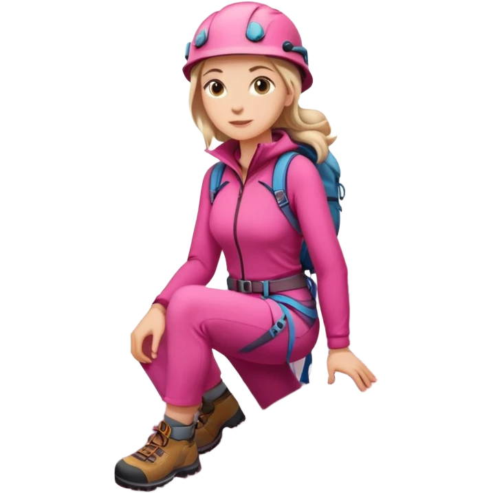 woman in pink clothes mountain climbing emoji