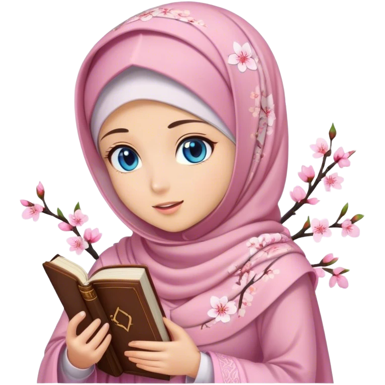 Turkish beautiful finish Konya girl blue eyes with hijab and cherry blossom dress have Quran  emoji