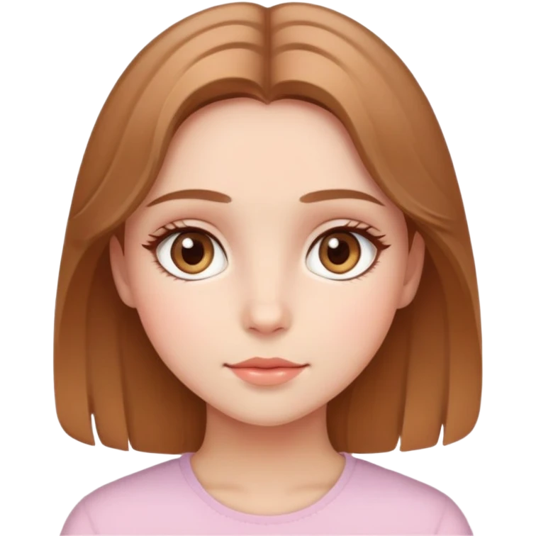 Girl with azel eyes light and soft skin light brown hair and cute soft blush emoji