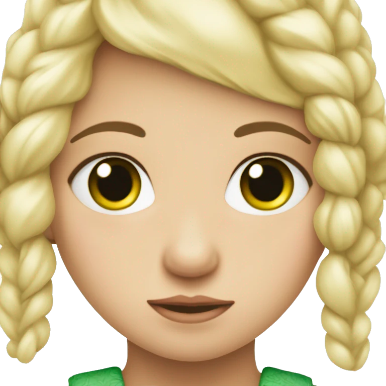 niña rubia con ojos verdes y piel muyy blanca, gran sonri emoji