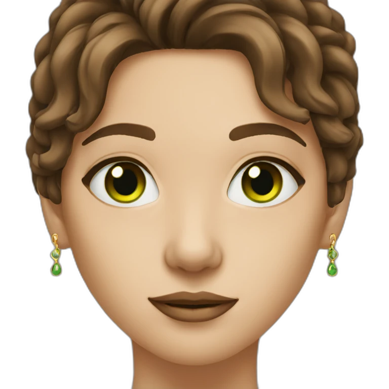 Woman with brown hair with gold nose ring with green eyes emoji