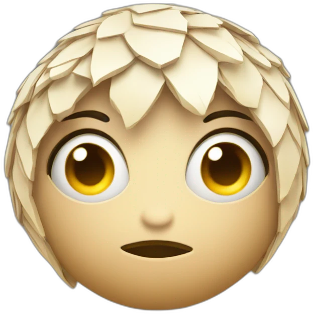 3d sphere with a cartoon Husk skin texture with big feminine eyes emoji