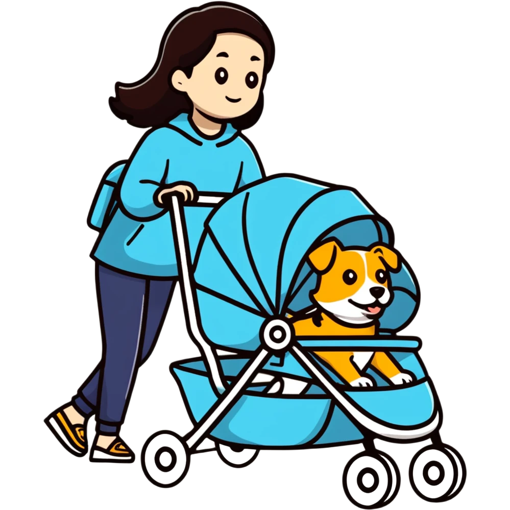 girl walking a dog in a stroller with bold lines emoji