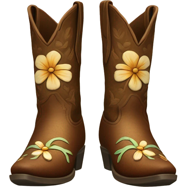 Realistic pair of isolated rleather wooden tooled flower pattern cowgirl boots. emoji