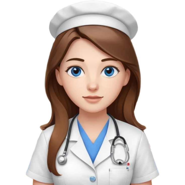 pretty female nursing student with long brown hair, blue eyes inside a classroom at university emoji