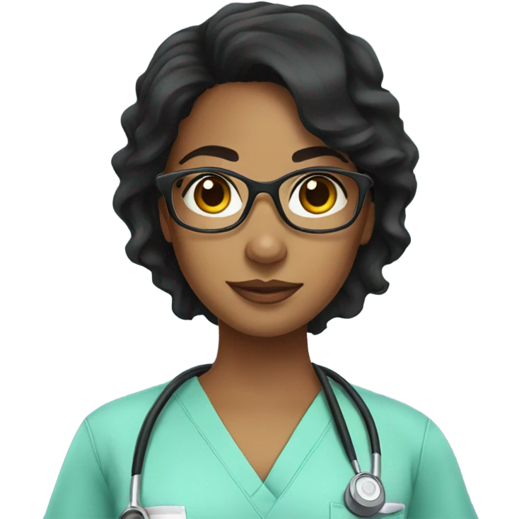black haired latina girl with glasses in scrubs emoji