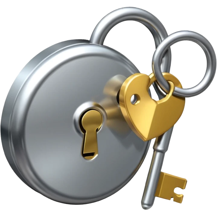 A chrome silver lock and key emoji, smooth metallic surfaces, glossy reflections, luxury swag vibe, minimal iOS emoji style, centered on clean white background emoji