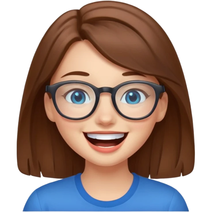 cute brwonhear girl with blue eyes and glasses is laughing emoji