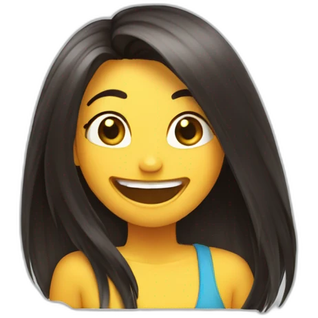laughing cindy with long dark straight hair emoji