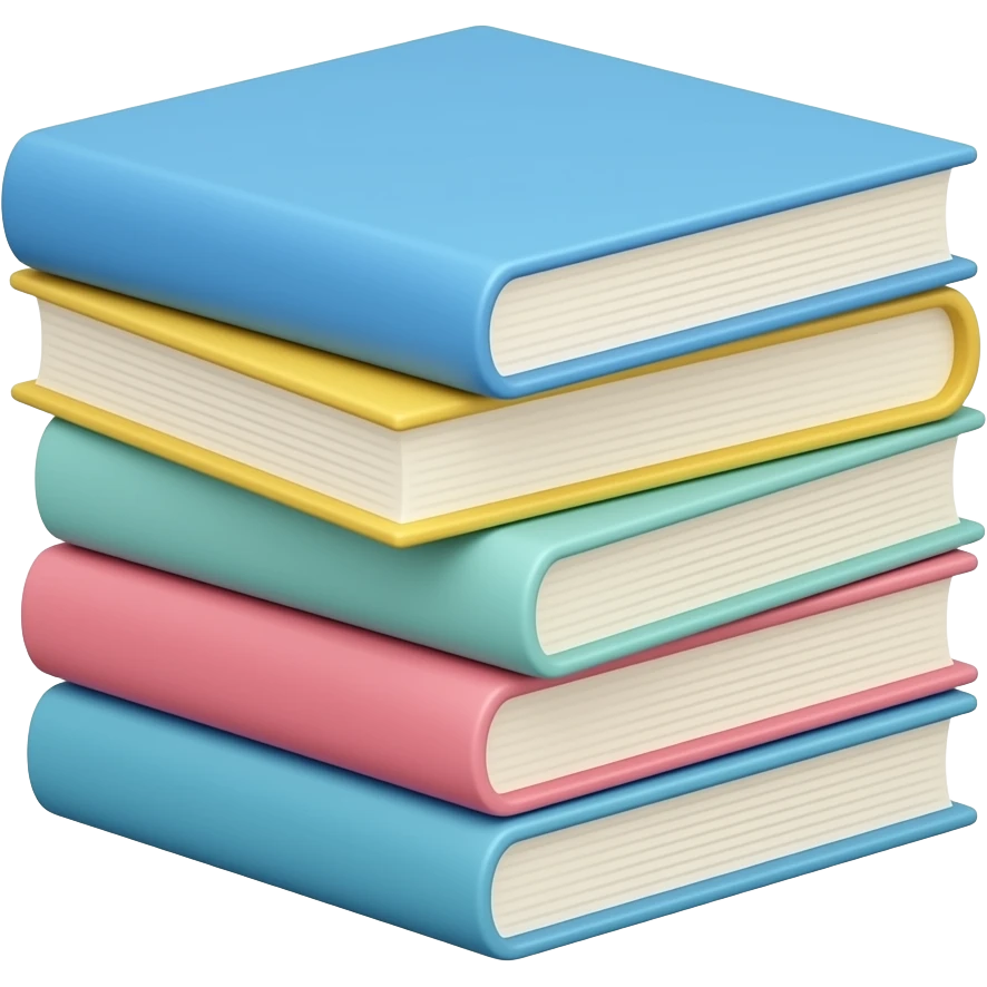 stacked pastel books, with soft shadows, gentle sparkle, minimalistic clean girl vibe, no blue emoji
