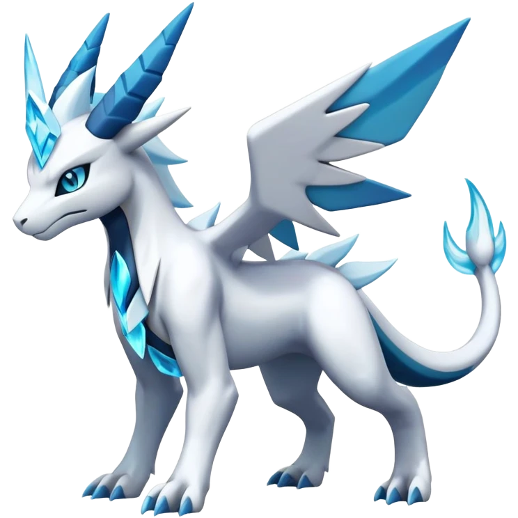 Modern Kyurem-reshiram-Glaceon-dialga-suicune-hybrid, full body emoji