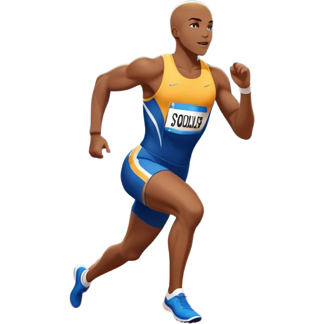An icon featuring an athlete sprinting on a track, with powerful strides and determination. The background showcases a vibrant stadium with cheering fans, bright lights, and a clear sky. The athlete's motion is dynamic, emphasizing speed and competition. emoji