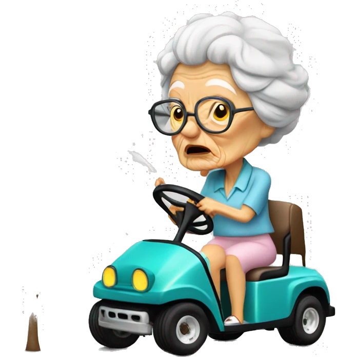 Old lady golf cart smoking crash tree emoji