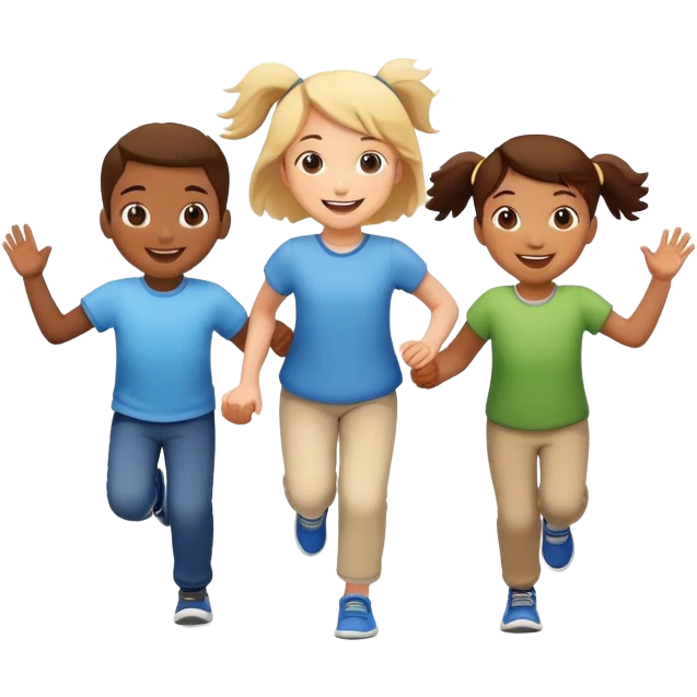 group of children hopping together, fun and friendly emoji