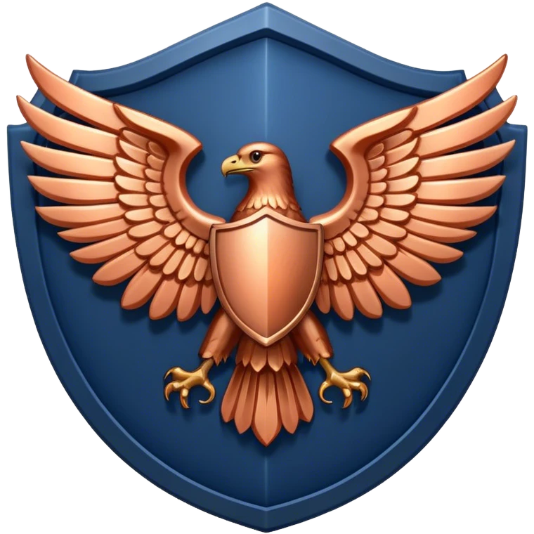 a navy blue shield with large copper wings emoji