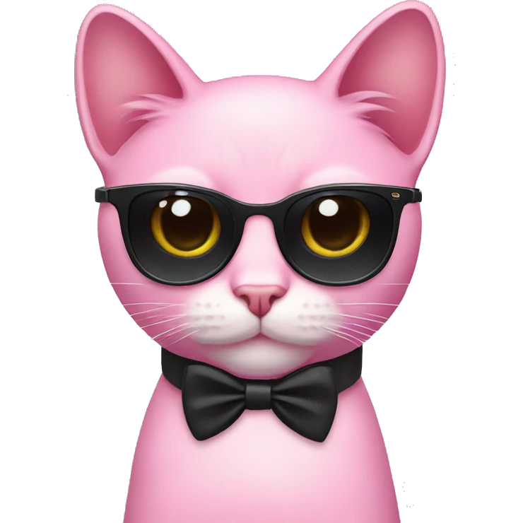 a pink cat with sunglasses and a black bow tie emoji