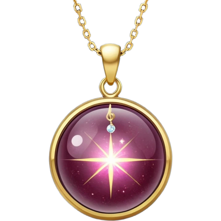 A polished round ball wine granite pendant suspended from a delicate gold chain, like a drop of enchanted starlight, glowing with the warmth of passion and the quiet power of transformation ethereal floating magical moving emoji