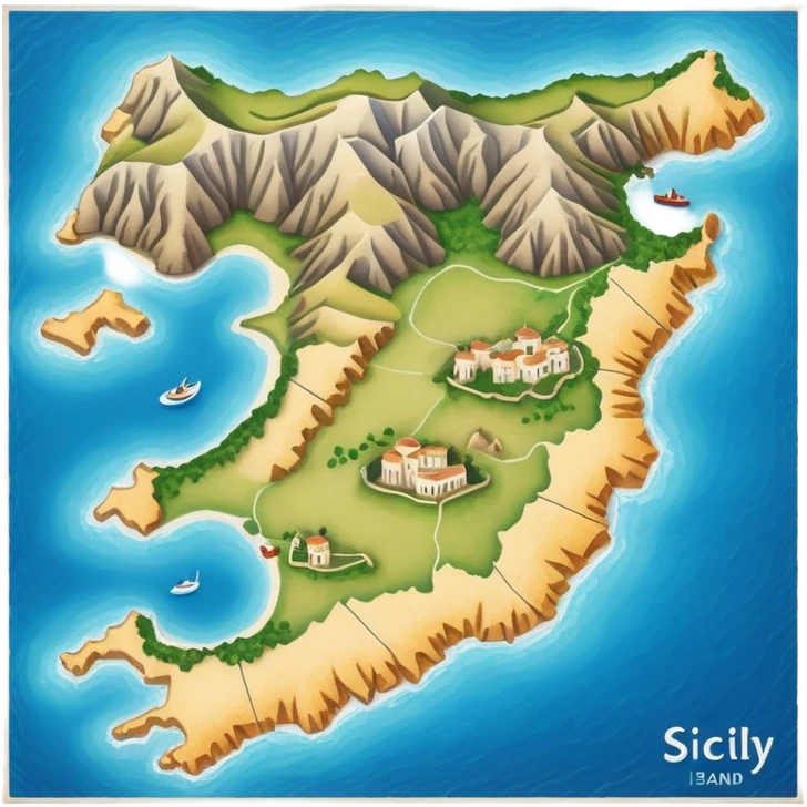 simple paper map of Sicily island, cartographic view, no buildings emoji
