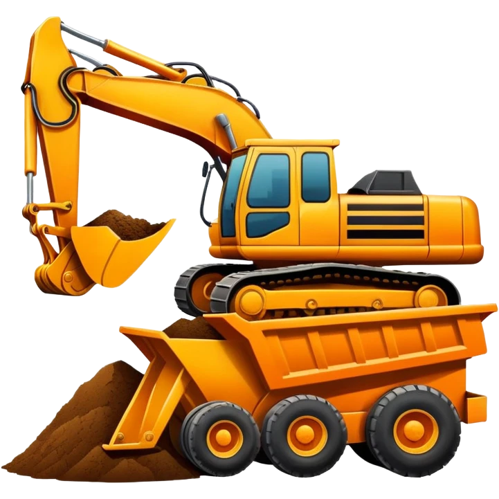 Excavator putting dirt in dump truck emoji
