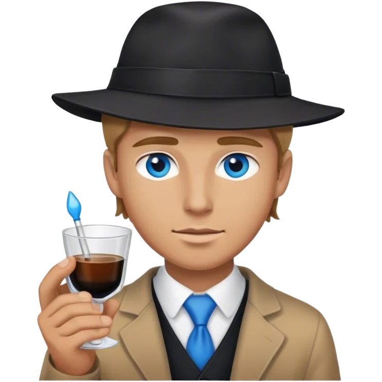 white man light brown hair blue eyes wearing black holding shot with backward hat  emoji