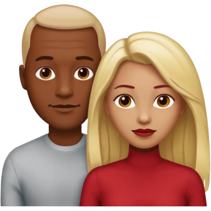 one male medium dark skin tone no hair and one woman light skin tone blonde highlights shoulder length hair and one woman light skin tone deep red long hair emoji