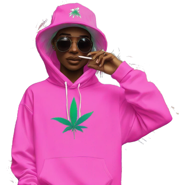 Hemp leaves Multicoloured neon person smoking wearing hoodie dancing hip hop bucket hat tropical Skater fashion aesthetic baggy clothes graphic t shirt 420 emoji
