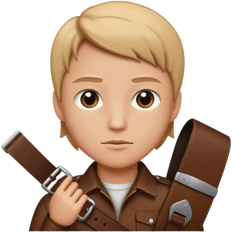 Person with straight face and belt in hand emoji