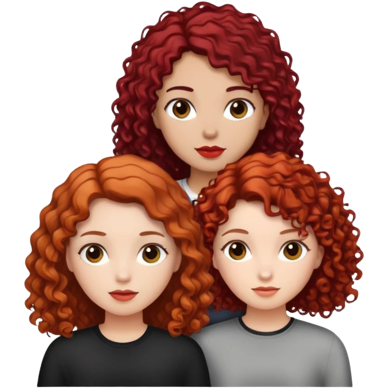 three girls one with dark black and red curly hair, one with long straight brown hair, and one with short blond hair emoji