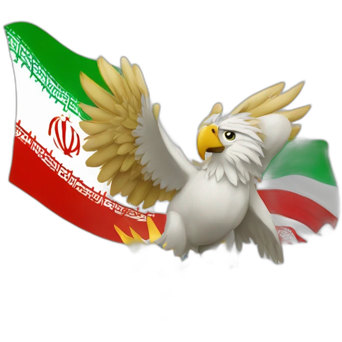 A combination of a parrot and An eagle in the background of which is the lion and sun flag of Iran emoji
