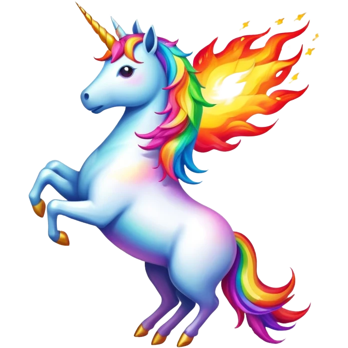 A rainbow unicorn breathing fire emoji