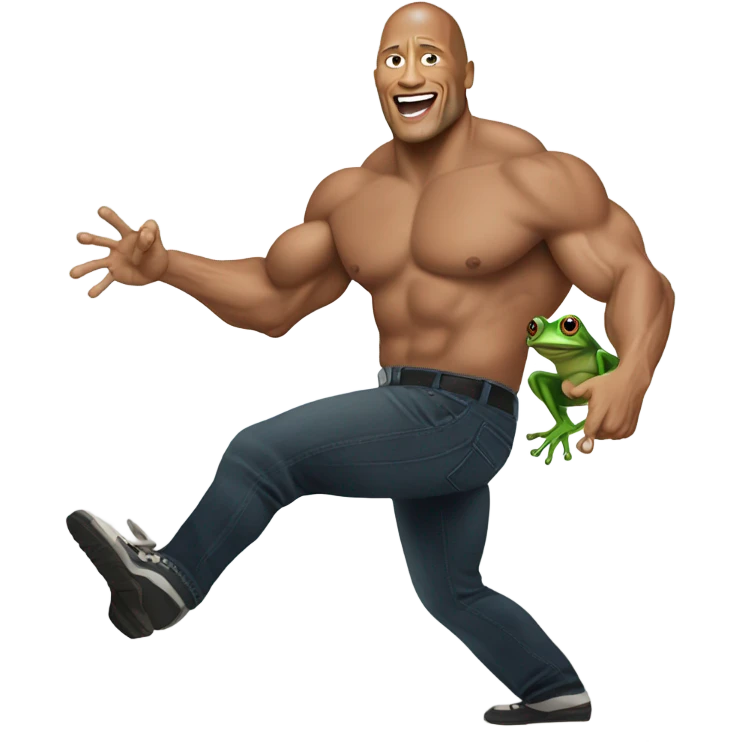 Dwayne Johnson kicking a frog emoji