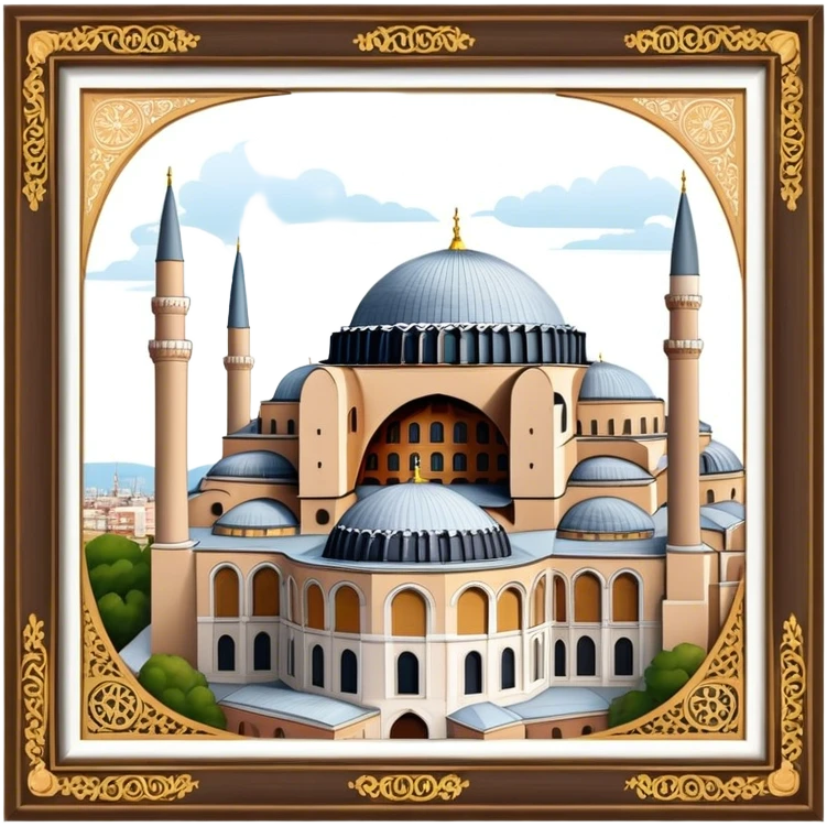 Cinematic Realistic Hagia Sophia Landmark Emoji, depicted with the majestic historic architecture rendered with intricate detail and dramatic, timeless lighting. emoji