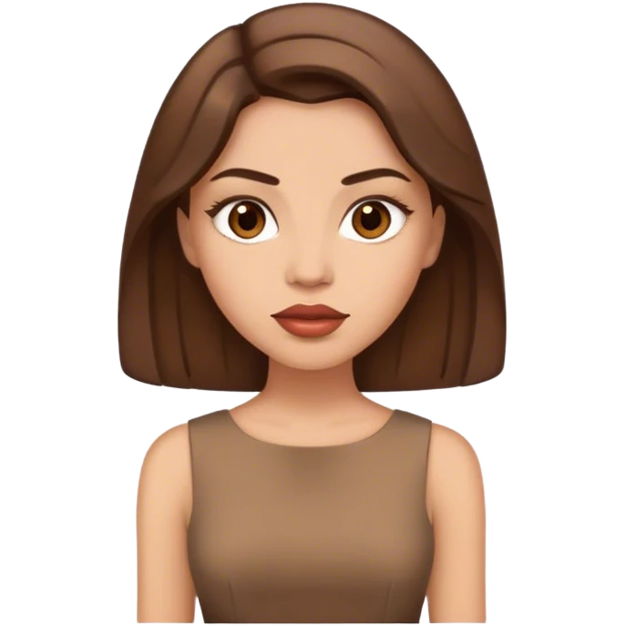 IOS emoji woman, light skin, medium-length brown hair, brown eyes, big lips, in brown dress emoji