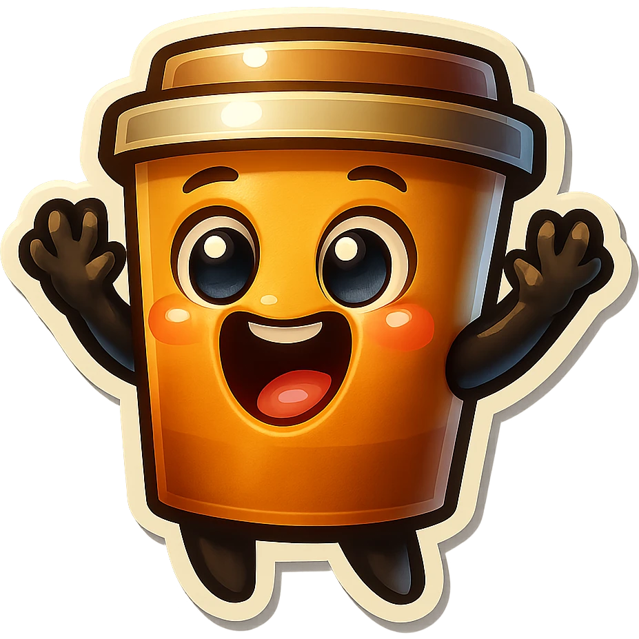 Tall coffee cup, dramatic, laughing, hands up in defense emoji