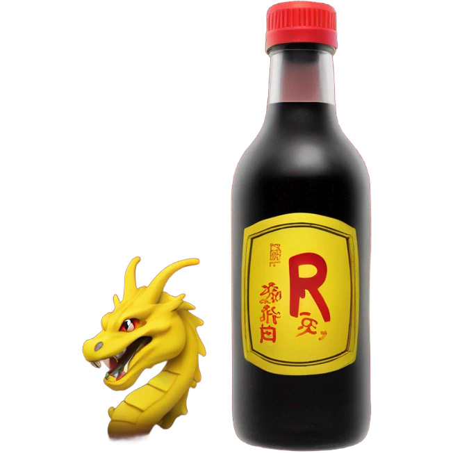 clear bottle with clear alcohol with yellow dragon on a black and red label that says “RUMPZ” alcohol emoji
