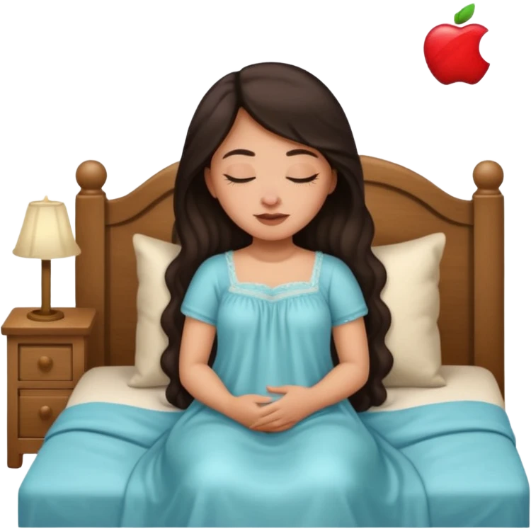woman sleeping on a bed at night, apple memoji style emoji