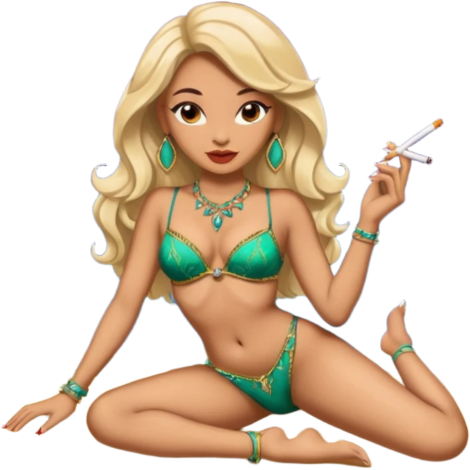 Light skin Exotic dancer lying on stage smoking weed emoji