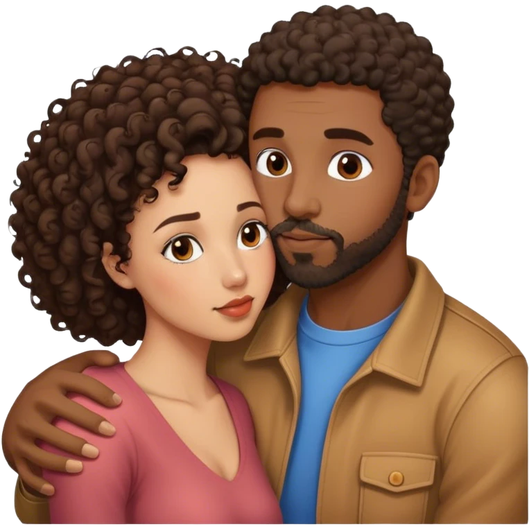 Black man with short curly hair and facial hair kiss small pretty brunette woman emoji
