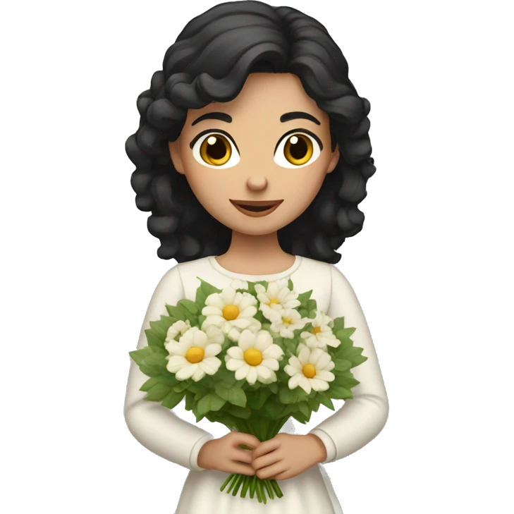 European Girl with dark hair with bouquet  emoji