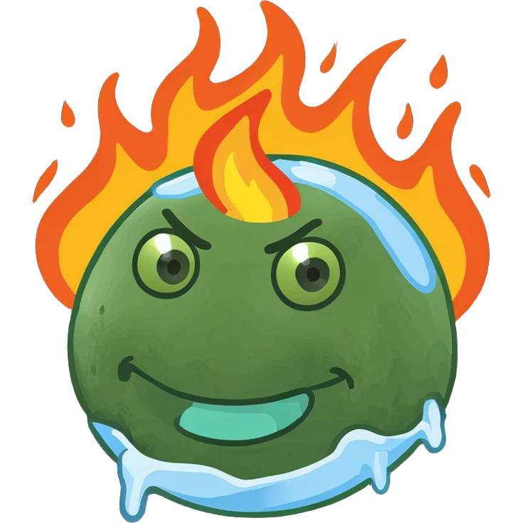 Ice face emoji melting with a fire emoji
