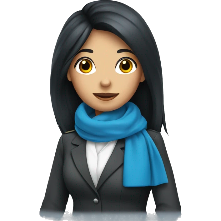Flight attendant with long black hair and a blue scarf emoji