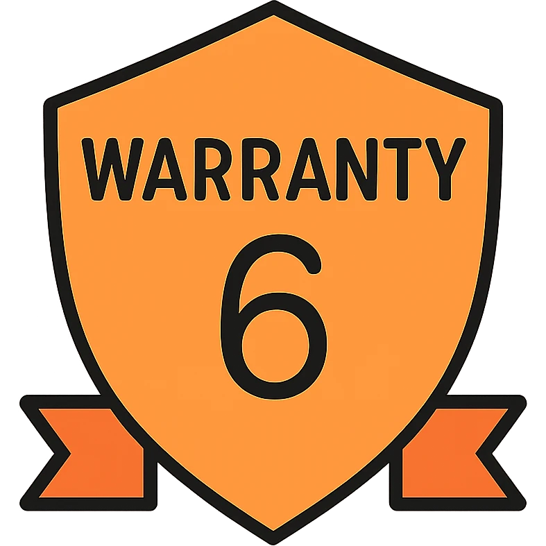 warranty symbol with the number 6, color #F97316, modern, clean, bold, icon style emoji