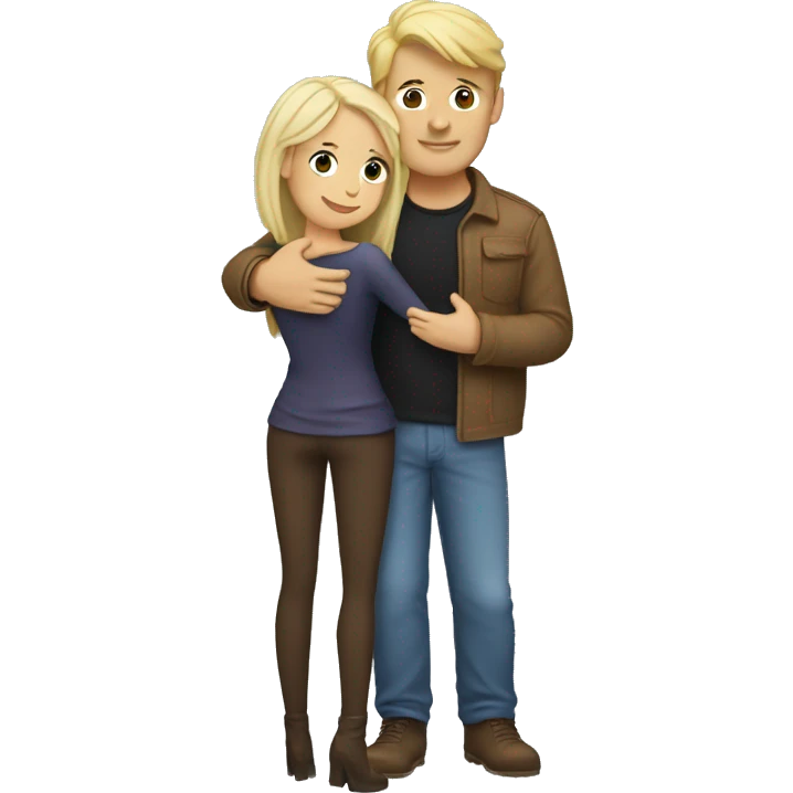 Blonde man hugging a brunette woman emoji